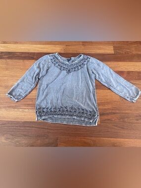 Vintage-style Kaaku gray embroidered boho top.